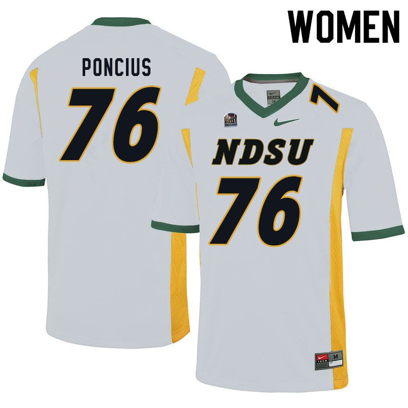 Women #76 Hunter Poncius North Dakota State Bison College Football Jerseys Sale-White